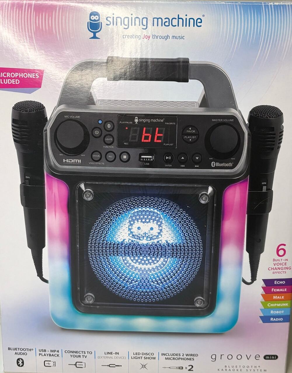 Groove Mini, Singing Machine, Portable Mini Karaoke Machine, 2 Wired Microphones